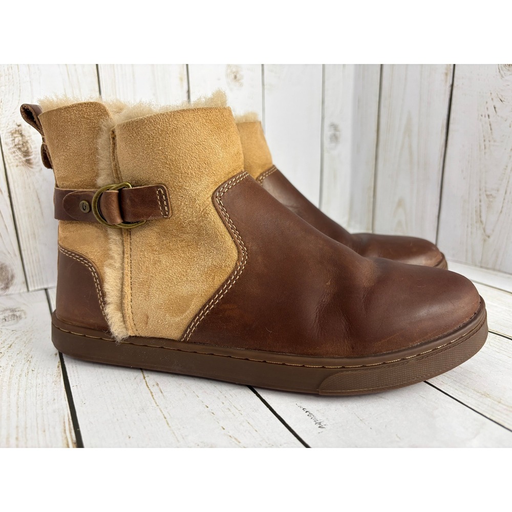 OluKai Pehuea Hulu Women's Boots Size 6 Brown Suede Shearling Lined Ankle‎ Boots